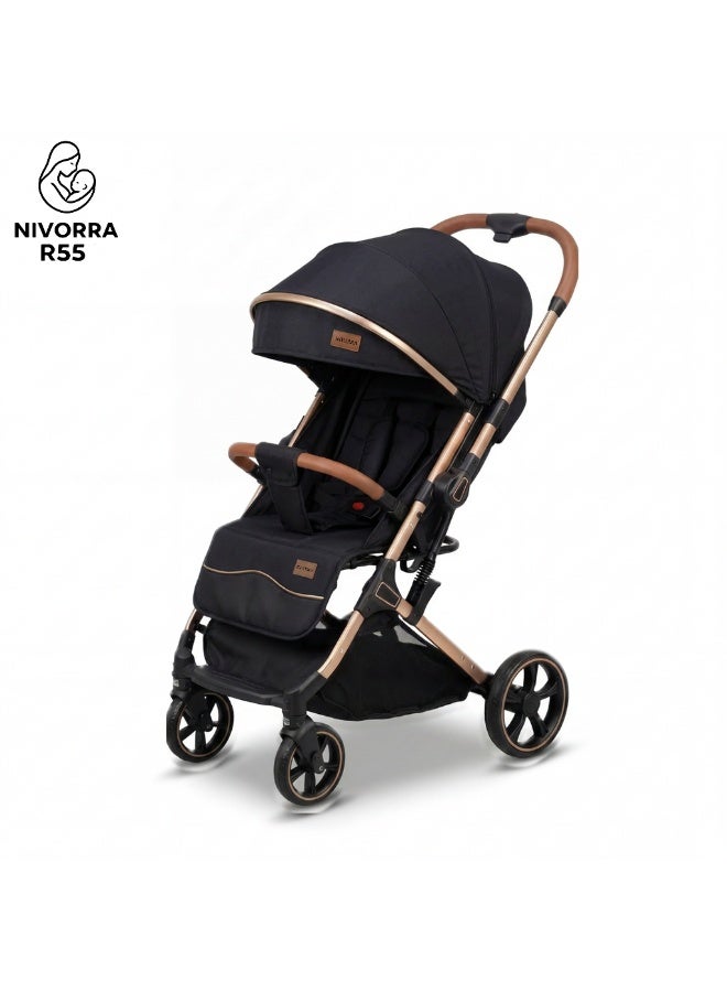 NIVORRA Luxury Baby Stroller with Lightweight Aluminum Frame Compact Foldable Travel System with Adjustable Canopy and Leather Handle - 9.4 KG - Image 4