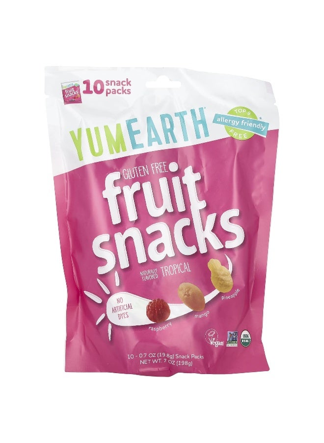 YumEarth, Gluten Free Fruit Snacks, Tropical, 10 Snack Packs, 0.7 oz (19.8 g) Each - Image 1
