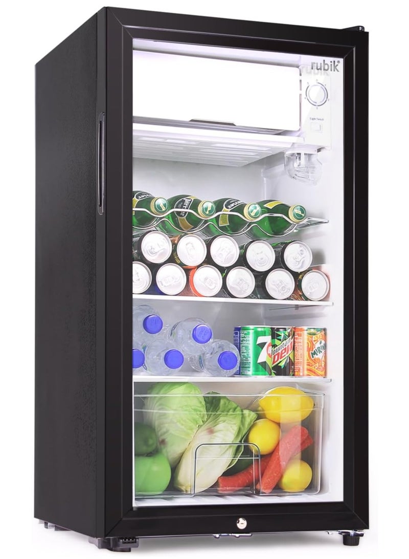 Rubik 95L Glass Door Refrigerator With Semi Freezer Compartment, Direct Cold with Frost, LED Light and Key Lock, (RB-95HC-JC) Black  - Image 1