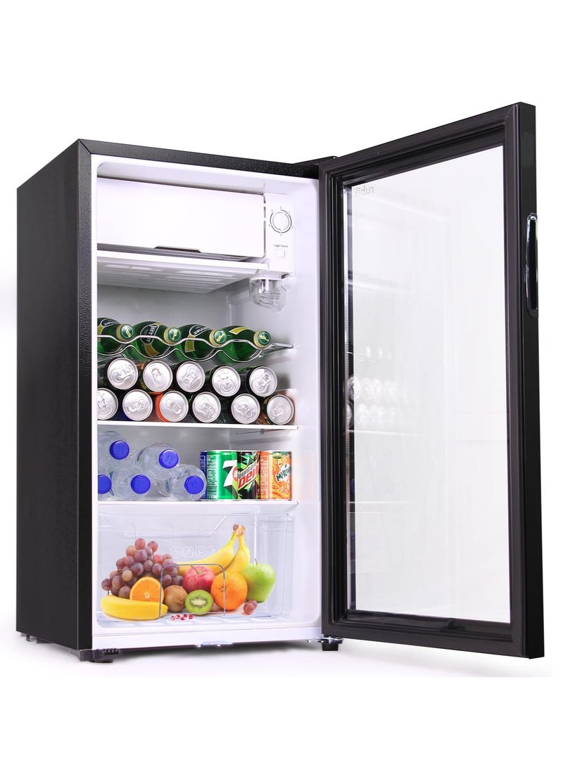 Rubik 95L Glass Door Refrigerator With Semi Freezer Compartment, Direct Cold with Frost, LED Light and Key Lock, (RB-95HC-JC) Black  - Image 2