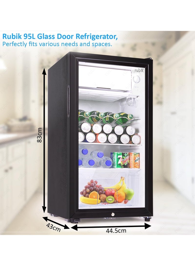 Rubik 95L Glass Door Refrigerator With Semi Freezer Compartment, Direct Cold with Frost, LED Light and Key Lock, (RB-95HC-JC) Black  - Image 3