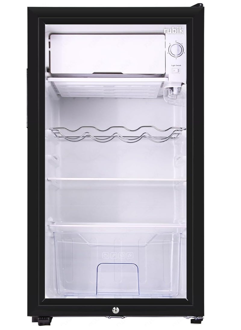 Rubik 95L Glass Door Refrigerator With Semi Freezer Compartment, Direct Cold with Frost, LED Light and Key Lock, (RB-95HC-JC) Black  - Image 4