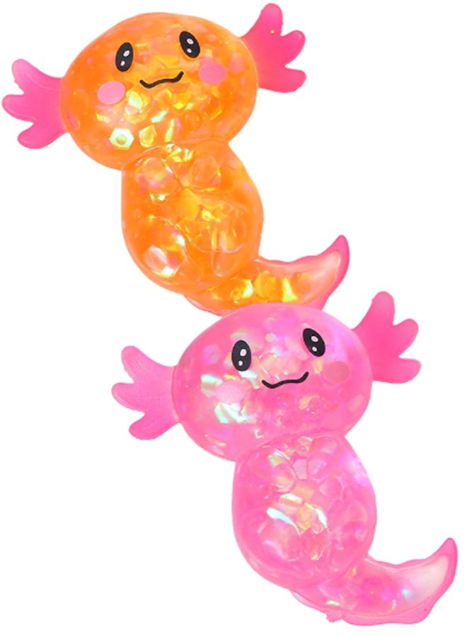2 Pcs Axolotl Squishy Toys, Stress Relief Squeeze Fidget, Glitter Filled, for Kids & Adults