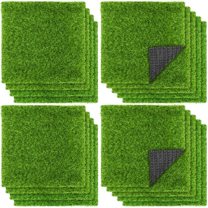 18 Pieces Artificial Grass Mat 12 x 12 Inch Synthetic Grass Square Mats Indoor Outdoor Patio Flooring Fake Turf Patch Tiles Realistic Grass Rug for DIY Crafts Miniature Garden Grass Green