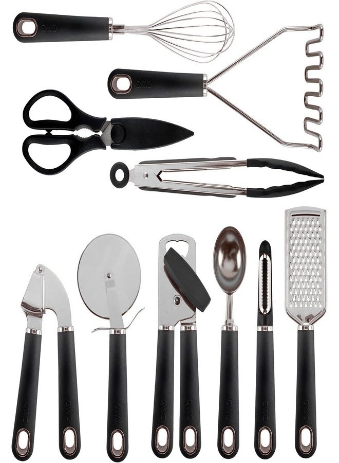 كوك ويذ كولرز مجموعة أدوات مطبخ "كوك وذ كلر" من الفولاذ المقاوم للصدأ بمقابض ناعمة الملمس، 7 قطع، لون أسود