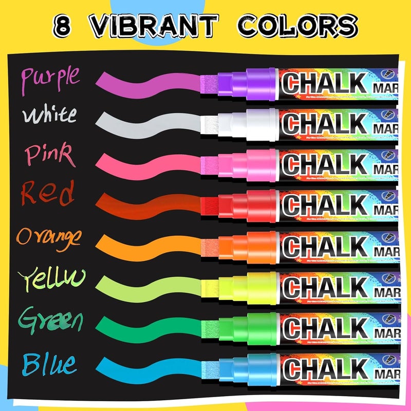 AKARUED Jumbo Chalk Window Markers for Cars Glass Washable: 8 Colors Liquid Chalk Markers Pen with 10mm Wide Tip, Chalkboard Marker, Window Paint Marker for Car Window, Blackboard, Auto Windshield Decorations - Image 3