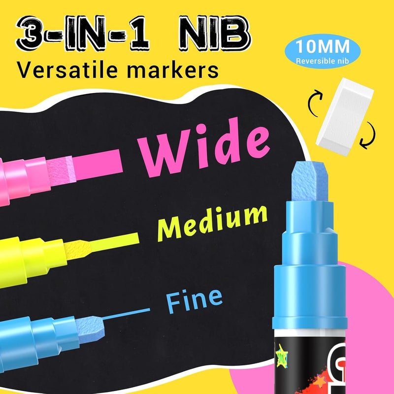 AKARUED Jumbo Chalk Window Markers for Cars Glass Washable: 8 Colors Liquid Chalk Markers Pen with 10mm Wide Tip, Chalkboard Marker, Window Paint Marker for Car Window, Blackboard, Auto Windshield Decorations - Image 2