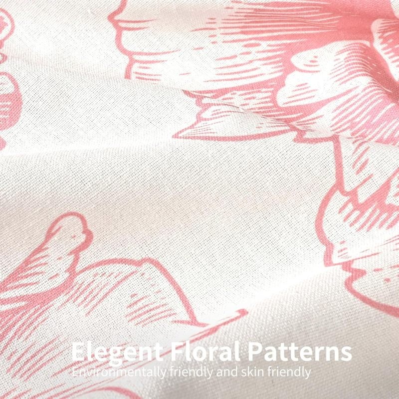 Pink Shower Curtain 180×180Cm Waterproof Cotton-Linen - Exquisite Floral Farmhouse Shower Curtain for Bathroom Decor - Image 4