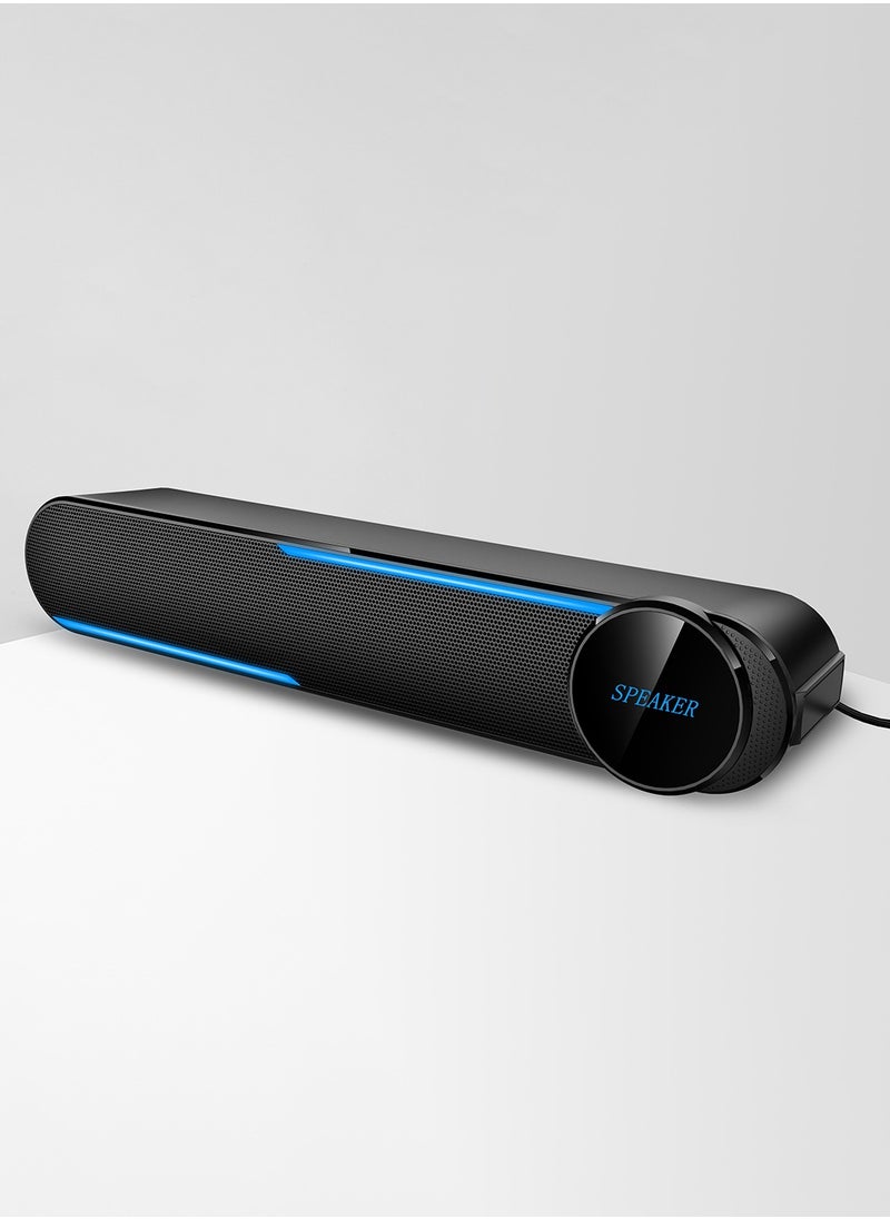 LOOPITYS - USB Wired Computer Speaker Black HiFi Wired Soundbar Speaker with Touch Control, Surround Sound, USB 2.0 Desktop Soundbar with LED Lights, Multifunctional Design - Image 1