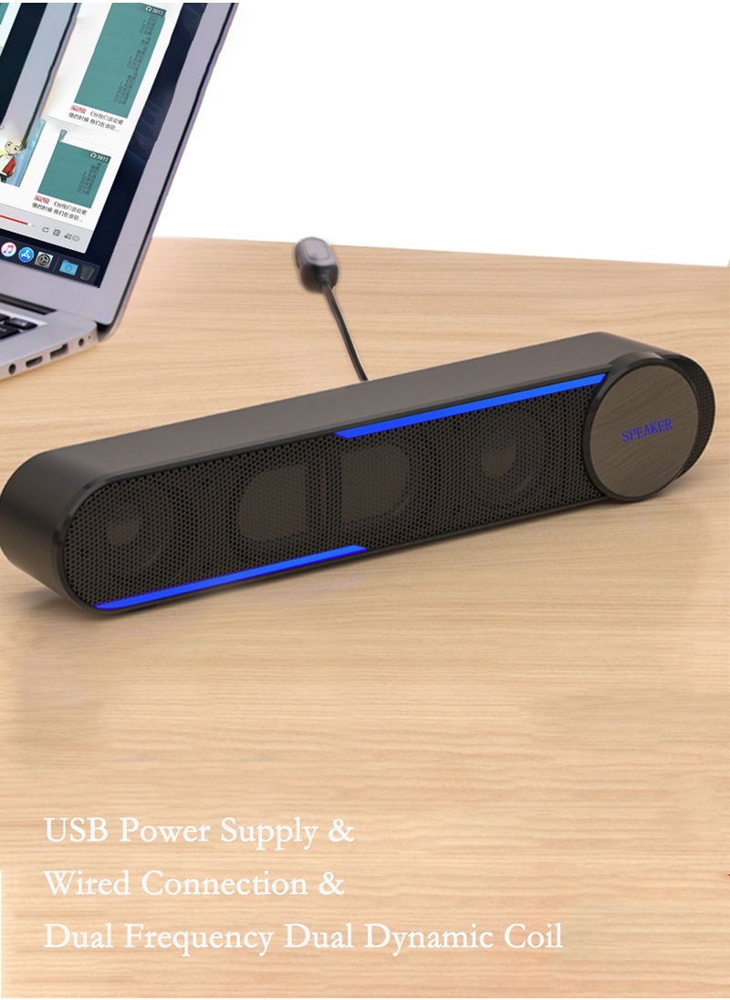 LOOPITYS - USB Wired Computer Speaker Black HiFi Wired Soundbar Speaker with Touch Control, Surround Sound, USB 2.0 Desktop Soundbar with LED Lights, Multifunctional Design - Image 1