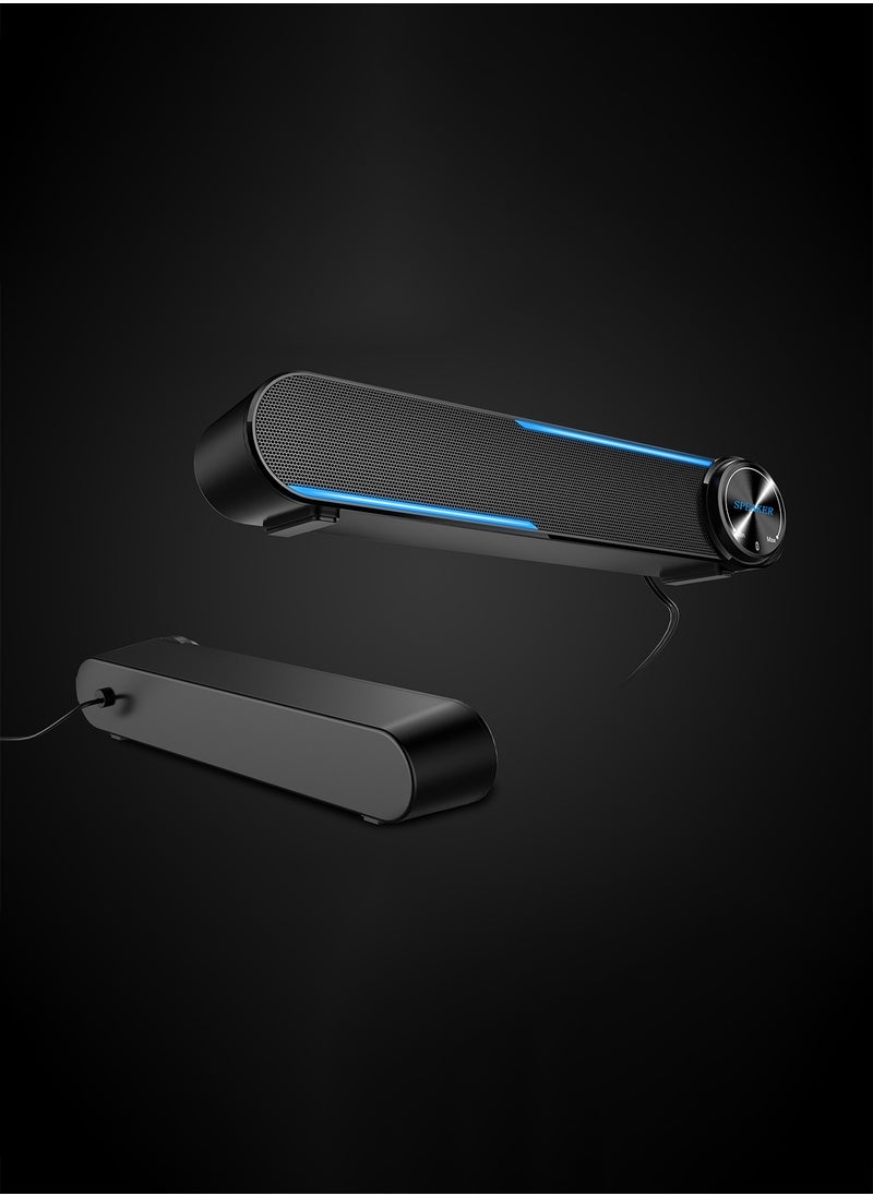 LOOPITYS - USB Wired Computer Speaker Black HiFi Wired Soundbar Speaker with Touch Control, Surround Sound, USB 2.0 Desktop Soundbar with LED Lights, Multifunctional Design - Image 1