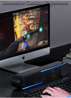 LOOPITYS USB Wired Computer Speaker Black HiFi Wired Soundbar Speaker with Touch Control, Surround Sound, USB 2.0 Desktop Soundbar with LED Lights, Multifunctional Design  - Image 2