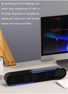 LOOPITYS USB Wired Computer Speaker Black HiFi Wired Soundbar Speaker with Touch Control, Surround Sound, USB 2.0 Desktop Soundbar with LED Lights, Multifunctional Design  - Image 3
