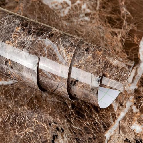 wall love Marble OilProof & Waterproof self-Adhesive Sheet Stickers Big Countertop Cabinet Furniture puja Room Kitchen,Home Sticker Wallpaper 60 x 200cm (Dark Brown Wallpaper) - Image 1