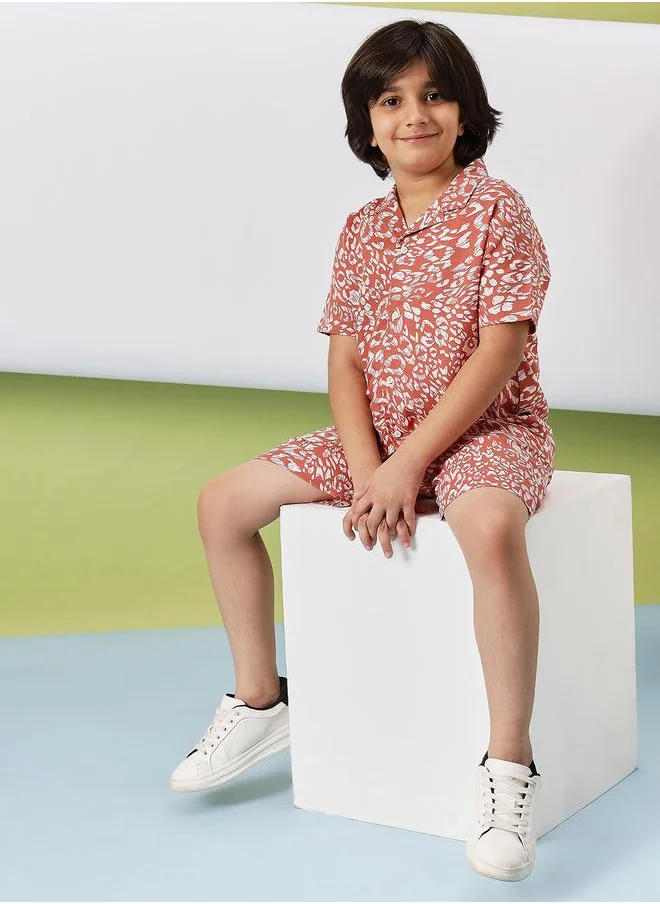 Stylo Bug Stylo Bug Brown Rayon Printed Shirt & Shorts Set for Boys