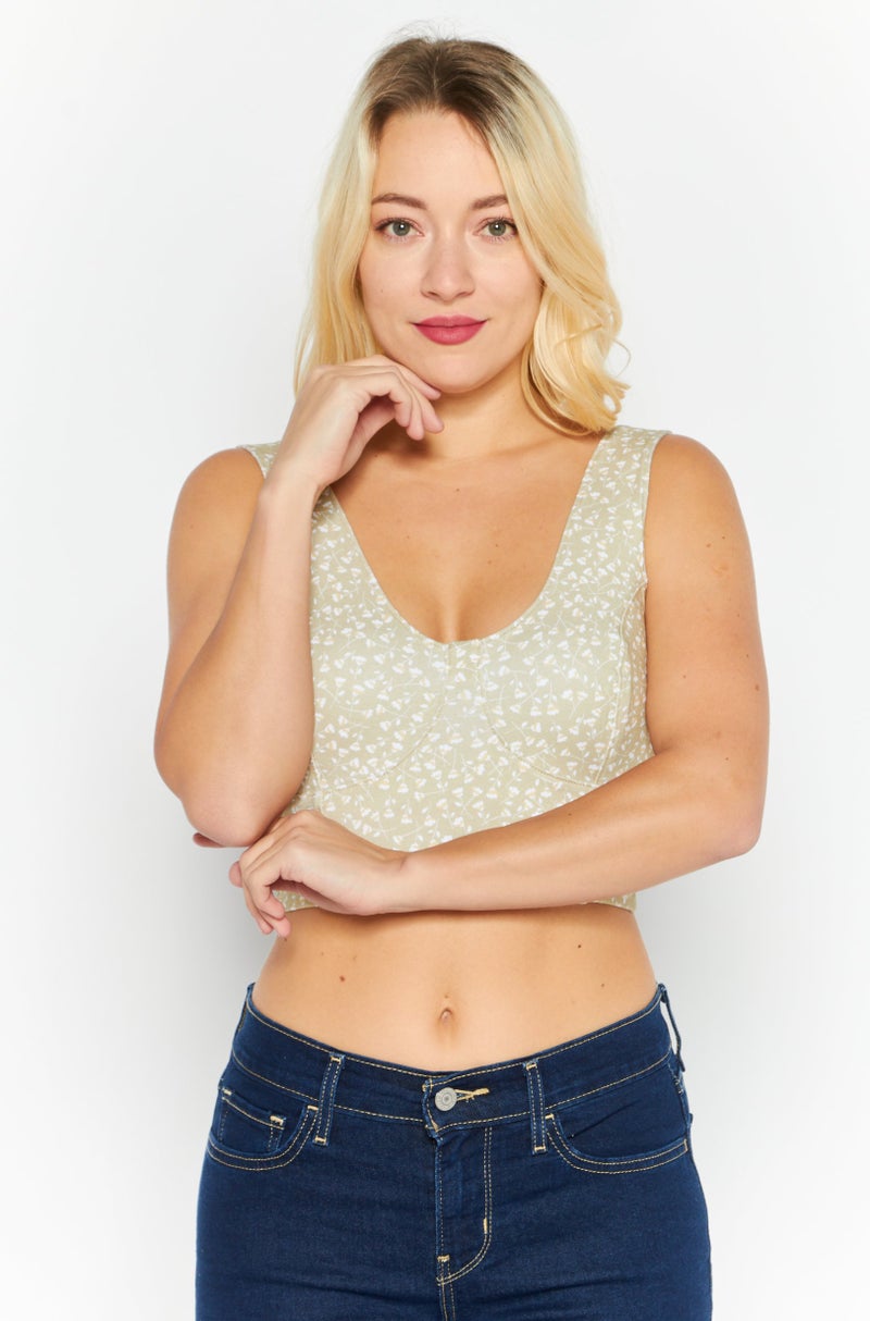 MONKI Women Scoop Neck Sleeveless Textured Top, Beige - Image 1