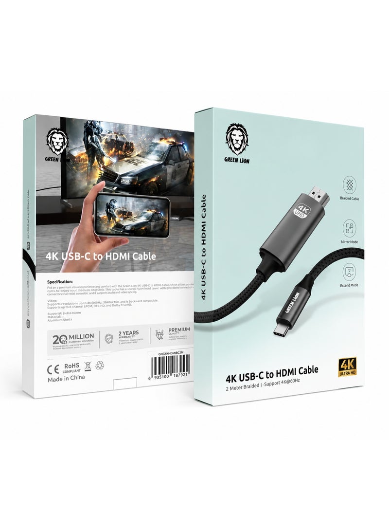 GreenLion 4K USB-C to HDMI Braided Cable – Ultra HD 4K@30Hz Display Support with Mirror & Extend Mode - Image 4