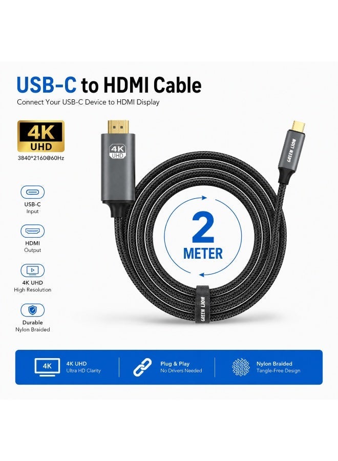 GreenLion 4K USB-C to HDMI Braided Cable – Ultra HD 4K@30Hz Display Support with Mirror & Extend Mode - Image 3