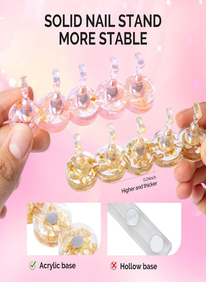 MelodySusie Nail Stand for Press Ons, Round Shell Shape Magnetic Base for Painting Display with Brush Holder and 100 Pcs Reusable Double-Sided Tape for Home DIY Salon Supplies, Pink and Brown - Image 4