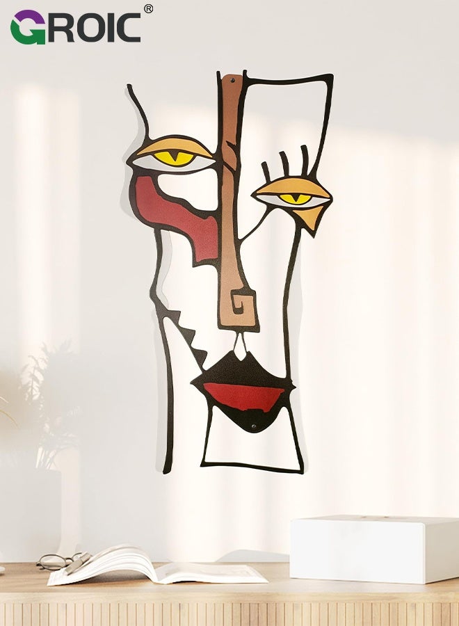 GROIC ديكور جدار تجريدي منزلي، فن جدار هندسي بسيط بخط واحد، تماثيل جدارية معدنية ملونة لغرفة المعيشة، غرفة النوم، الحمام، المطبخ، ديكور جدار بيكاسو - Image 1