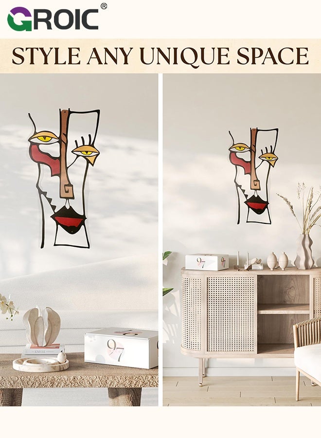 GROIC ديكور جدار تجريدي منزلي، فن جدار هندسي بسيط بخط واحد، تماثيل جدارية معدنية ملونة لغرفة المعيشة، غرفة النوم، الحمام، المطبخ، ديكور جدار بيكاسو - Image 3