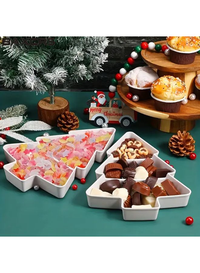 قطعة واحدة من صينية الوجبات الخفيفة على شكل شجرة عيد الميلاد باللون الرمادي الفاتح مع حجرات مثلثة الشكل، طبق مقبلات بلاستيكي مع فواصل للمكسرات والفواكه والحلوى والفواكه المجففة والجبن، طبق تقديم أنيق للحفلات والمناسبات والأعراس وأعياد الميلاد والمناسبات المكتبية. - Image 3