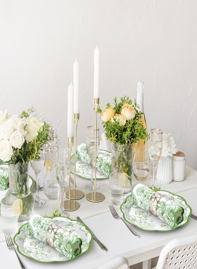 Willinglong 120 Pcs Floral Paper Plates and Napkins Bulk Disposable Napkin 2-ply Scalloped Paper Plates Dinnerware Sets for Wedding Baby Shower Birthday Party Decorations(Green) - Image 4
