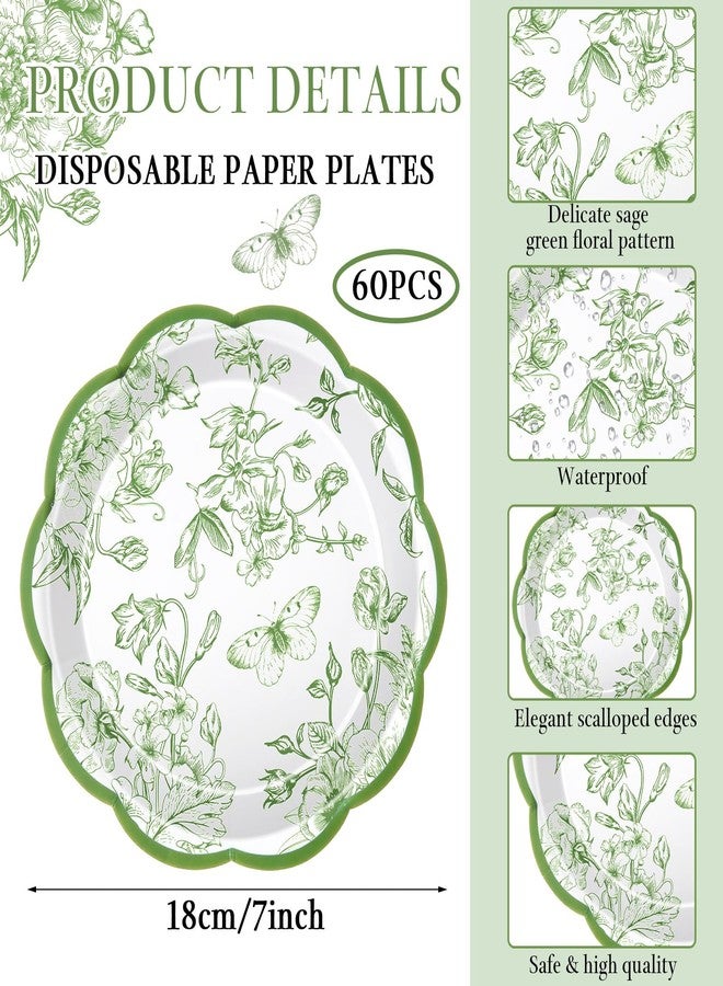 Willinglong 120 Pcs Floral Paper Plates and Napkins Bulk Disposable Napkin 2-ply Scalloped Paper Plates Dinnerware Sets for Wedding Baby Shower Birthday Party Decorations(Green) - Image 2