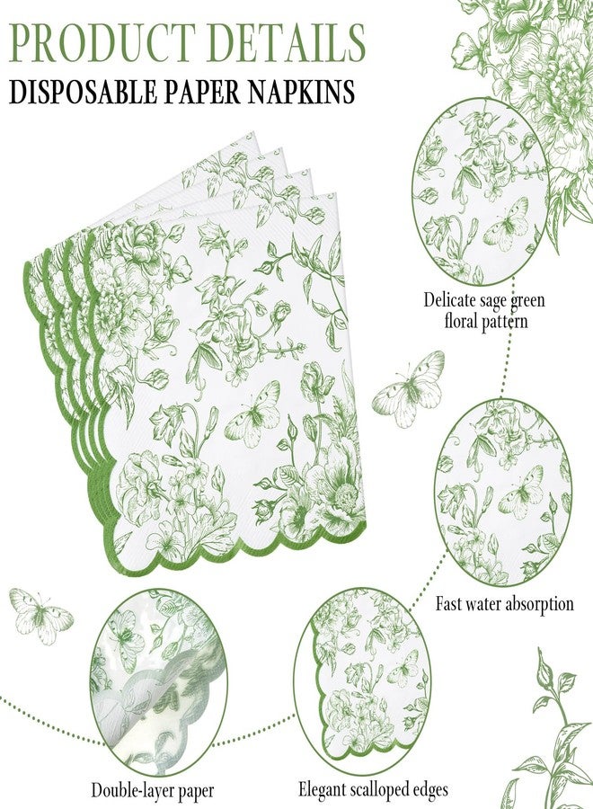 Willinglong 120 Pcs Floral Paper Plates and Napkins Bulk Disposable Napkin 2-ply Scalloped Paper Plates Dinnerware Sets for Wedding Baby Shower Birthday Party Decorations(Green) - Image 3