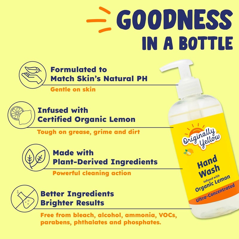 Originally Yellow Plant-Based Hand Soap Liquid Alcohol-Free All Natural Soap Infused with Organic Lemon | Gentle Natural Hand Soap | Pet & Baby-Safe Soap, 470 mL (1-Pack) - Image 2