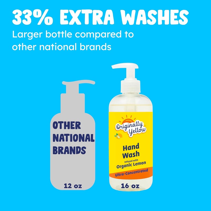 Originally Yellow Plant-Based Hand Soap Liquid Alcohol-Free All Natural Soap Infused with Organic Lemon | Gentle Natural Hand Soap | Pet & Baby-Safe Soap, 470 mL (1-Pack) - Image 4