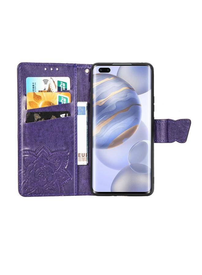 اس-توب جراب لهاتف Huawei Honor 30 Pro، جراب جلدي أفقي منقوش عليه زهرة حب الفراشة مع حامل / فتحة بطاقة / محفظة / حبل - Image 2