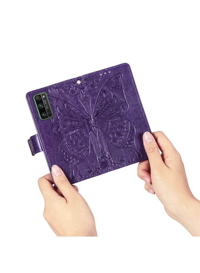 اس-توب جراب لهاتف Huawei Honor 30 Pro، جراب جلدي أفقي منقوش عليه زهرة حب الفراشة مع حامل / فتحة بطاقة / محفظة / حبل - Image 5