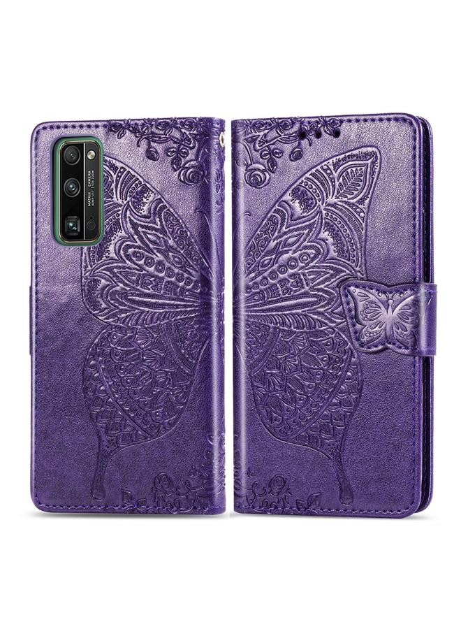 اس-توب جراب لهاتف Huawei Honor 30 Pro، جراب جلدي أفقي منقوش عليه زهرة حب الفراشة مع حامل / فتحة بطاقة / محفظة / حبل - Image 1