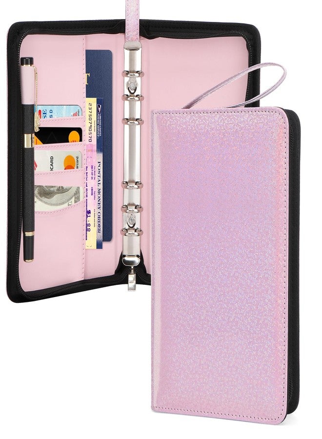 Toplive A6 Budget Binder with Zipper, 6 Ring Refillable Planner Binder Cover for A6 Cash Budget System, PU Leather Personal Organizer Personal Wallet Binder, Glitter Pink - Image 1