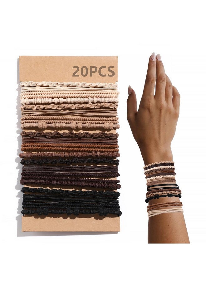 SYGY 20 Pcs Boho Hair Ties Brown Bracelets Hair Ties For Thick Or Thin Hair 4 Styles Boho Ties For Ponytail Holders 2.36’’ Hair Ties No Damage - Image 1