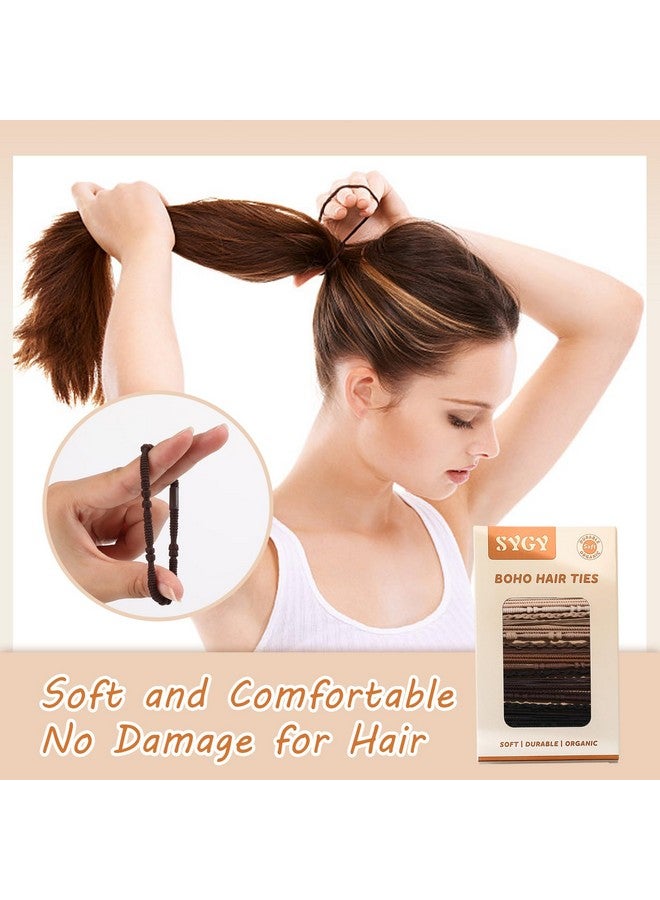SYGY 20 Pcs Boho Hair Ties Brown Bracelets Hair Ties For Thick Or Thin Hair 4 Styles Boho Ties For Ponytail Holders 2.36’’ Hair Ties No Damage - Image 3