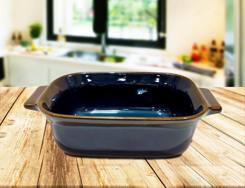 Lemon Tree Rectangle Shape Ceramic Stoneware Serving Bowl Bowl for Serving Starters and Snacks Microwave and Dishwasher Safe Bowl 1500ml Set of 1 Dark Blue - Image 4