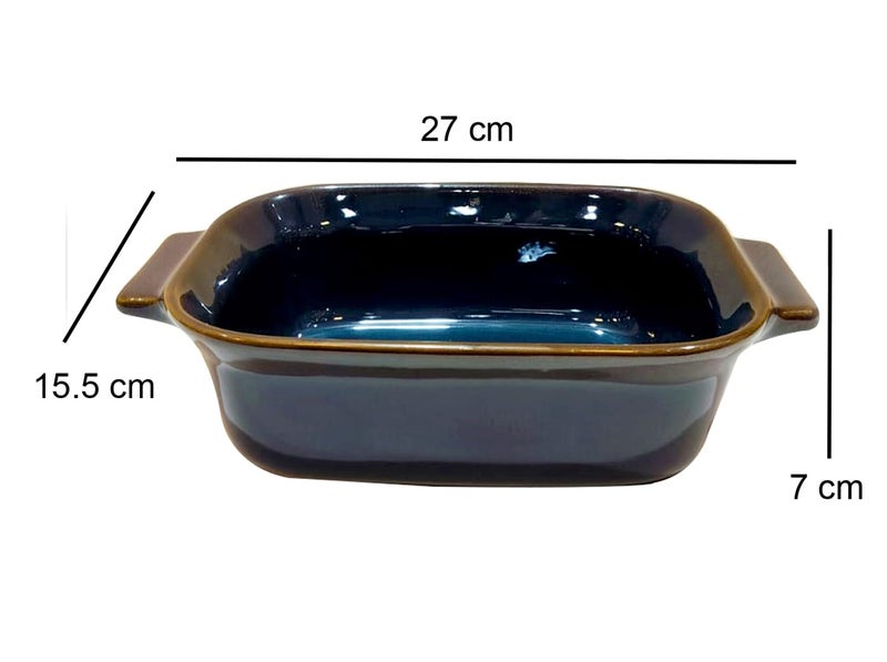 Lemon Tree Rectangle Shape Ceramic Stoneware Serving Bowl Bowl for Serving Starters and Snacks Microwave and Dishwasher Safe Bowl 1500ml Set of 1 Dark Blue - Image 3