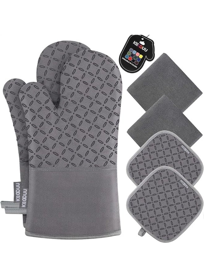 Oven Mitts 6pcs Set Kitchen Oven Glove High Heat Resistant 500 Degree Extra Long Oven Mitts and Potholder with Non-Slip Silicone Surface for Cooking  - Image 1