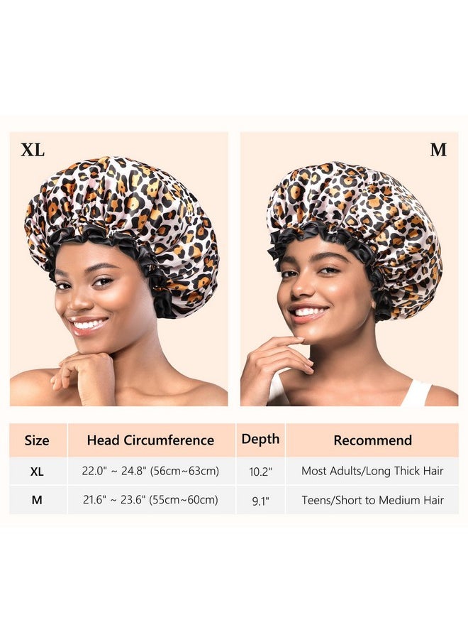 mikimini Large Shower Cap For Women Long Hair Leopard Stylish Shower Caps With Black Lace Doublelayer Waterproof Reusable Washable  - Image 2