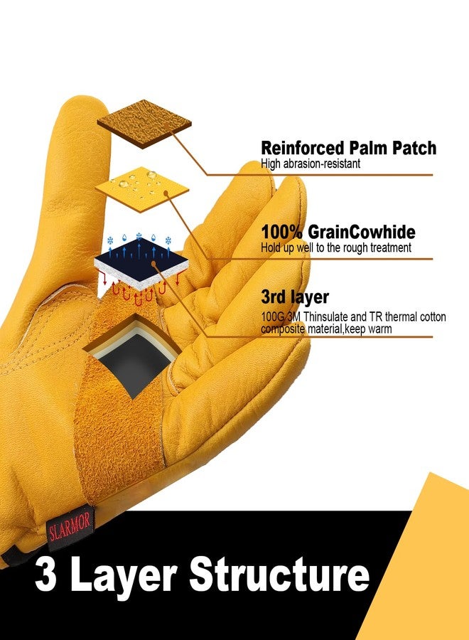 SLARMOR Mens Winter Leather Work Gloves, Warm Thinsulate Lining for Cold Weather Work, Thermal Insulated Work Gloves with Leather Palm,100 gram Insulation-L - Image 3