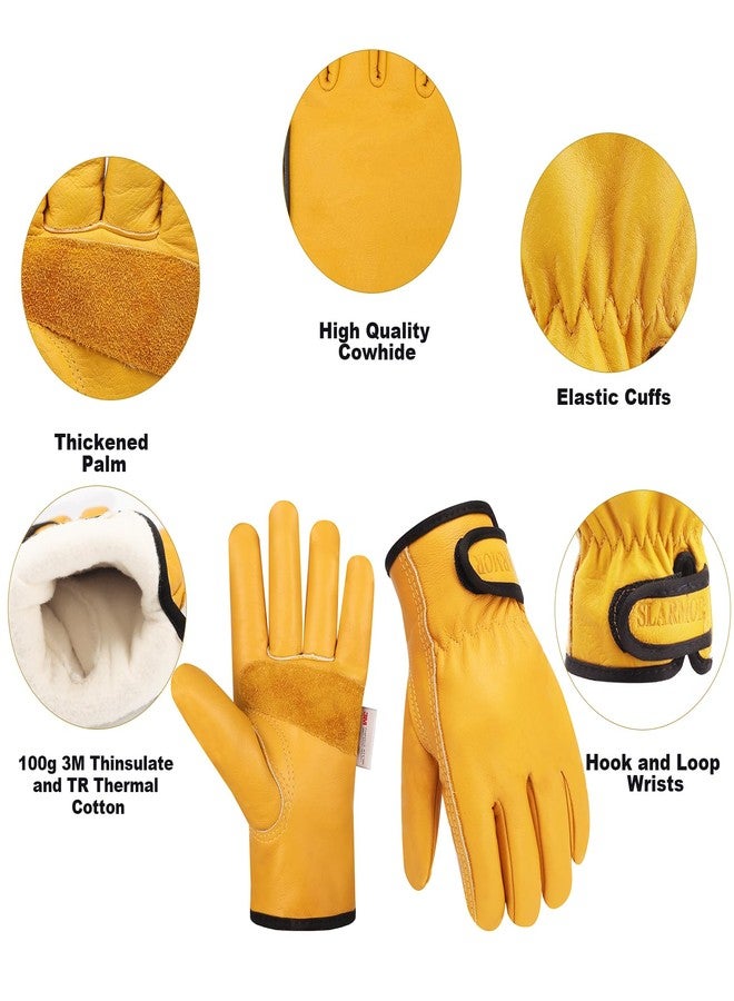 SLARMOR Mens Winter Leather Work Gloves, Warm Thinsulate Lining for Cold Weather Work, Thermal Insulated Work Gloves with Leather Palm,100 gram Insulation-L - Image 2