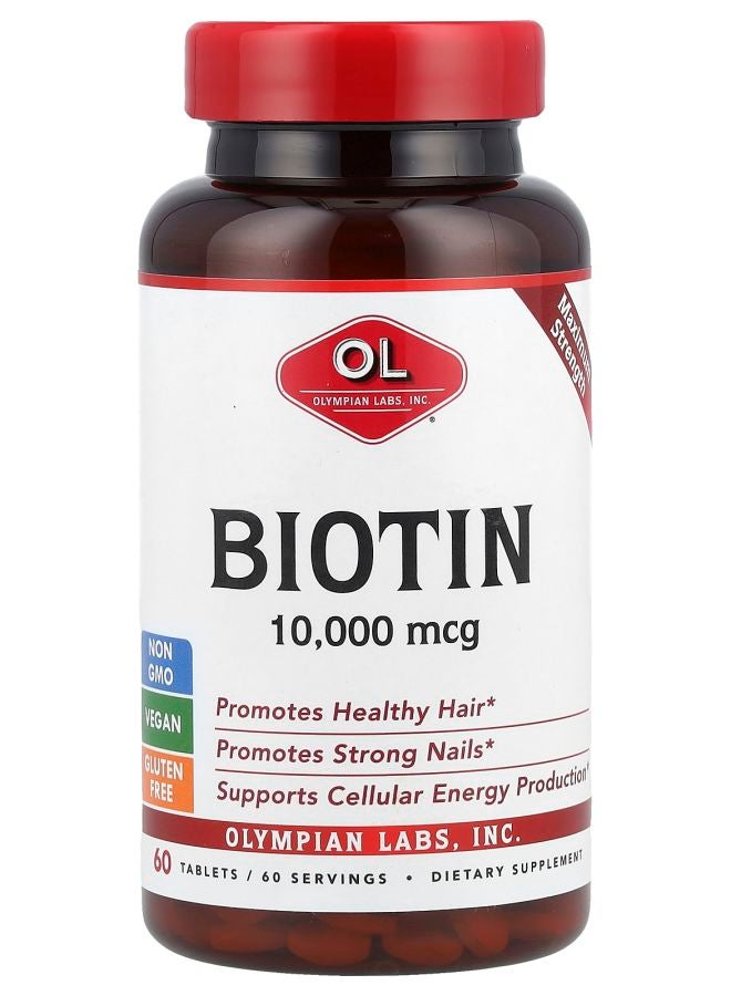 Olympian Labs Biotin Maximum Strength 10000 mcg 60 Tablets