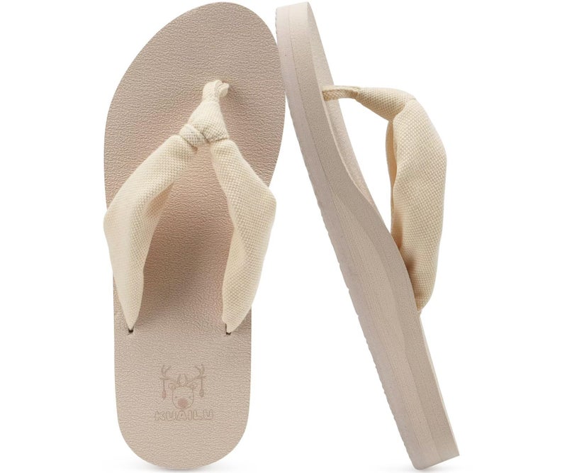 KuaiLu Flip Flops Women Arch Support Yoga Mat Comfortable Summer Beach Walking Thong Cushion Sandals Slip on Outfits Travel Essentials Orthotic Slides Indoor Outdoor Slippers Shoes Beige Nude Size 7 - Image 1