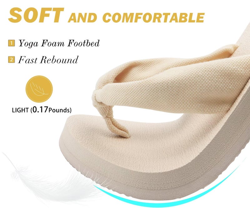 KuaiLu Flip Flops Women Arch Support Yoga Mat Comfortable Summer Beach Walking Thong Cushion Sandals Slip on Outfits Travel Essentials Orthotic Slides Indoor Outdoor Slippers Shoes Beige Nude Size 7 - Image 3
