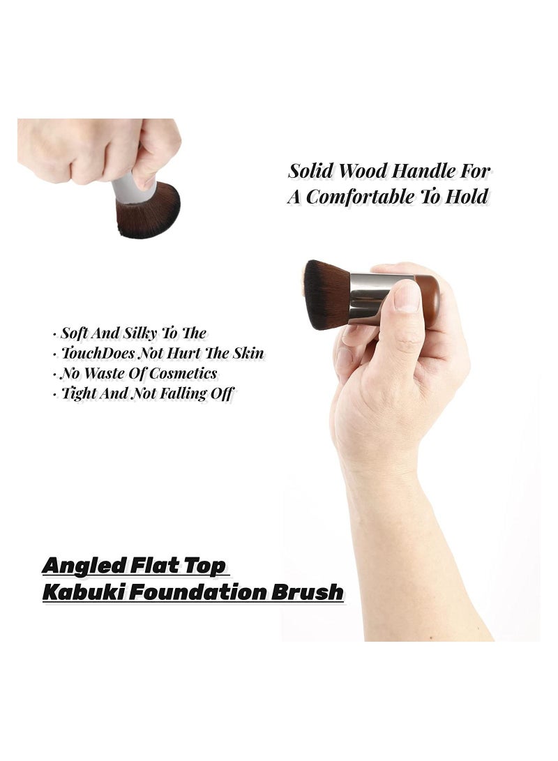 Y&D Foundation Brush Angled Flat Top Kabuki Suitable for Mixed Liquid, Cream or Flawless Powder Cosmetics Premium Durable Face Multipurpose Blending Makeup Brush (Brown)  - Image 4