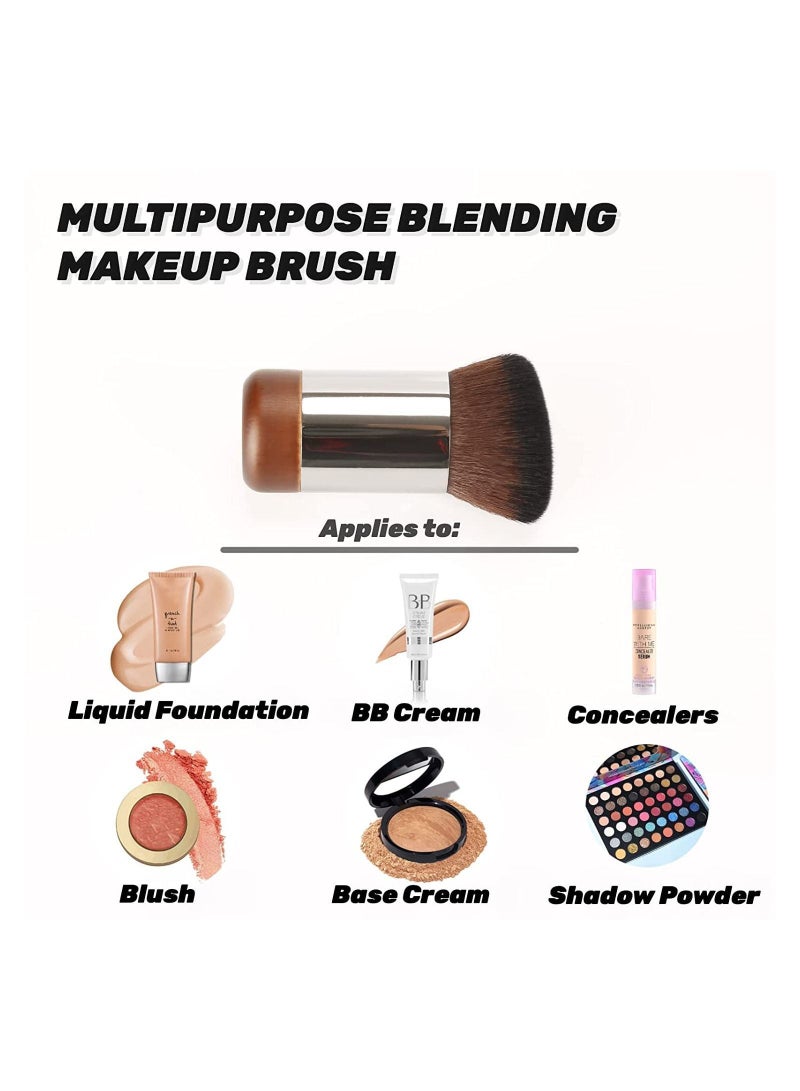 Y&D Foundation Brush Angled Flat Top Kabuki Suitable for Mixed Liquid, Cream or Flawless Powder Cosmetics Premium Durable Face Multipurpose Blending Makeup Brush (Brown)  - Image 2