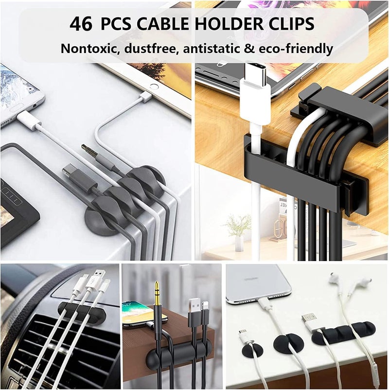 N NOROCME Cord Management Organizer Kit 4 Cable Sleeve split with 41Self Adhesive Cable Clips Holder, 10pcs and 2 Roll Self Adhesive tie and 100 Fastening Cable Ties for TV Office Car Desk Home - Image 2