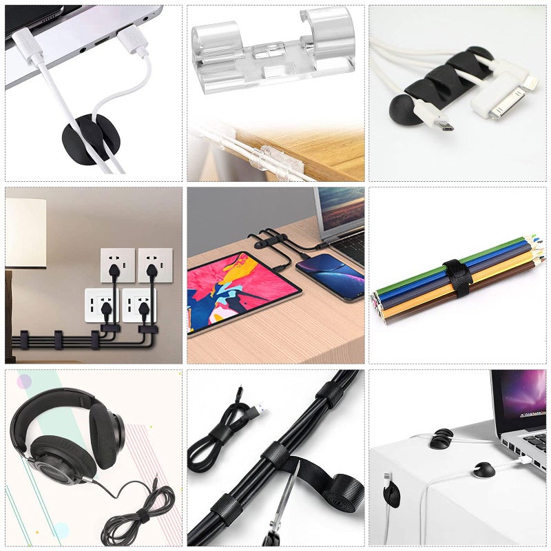 N NOROCME Cord Management Organizer Kit 4 Cable Sleeve split with 41Self Adhesive Cable Clips Holder, 10pcs and 2 Roll Self Adhesive tie and 100 Fastening Cable Ties for TV Office Car Desk Home - Image 5